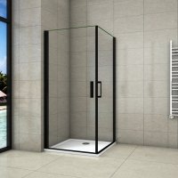 AICA cabine de douche 90x90cm porte de douche pivotante noir en 8mm verre anticalcaire hauteur:200cm