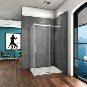 Aica porte de douche coulissante 110cm, paroi de douche fixe 80cm 8mm verre trempé anticalcaire, vitrification nano Aica porte de douche coulissante 110cm, paroi de douche fixe 80cm 8mm verre trempé anticalcaire, vitrification nano